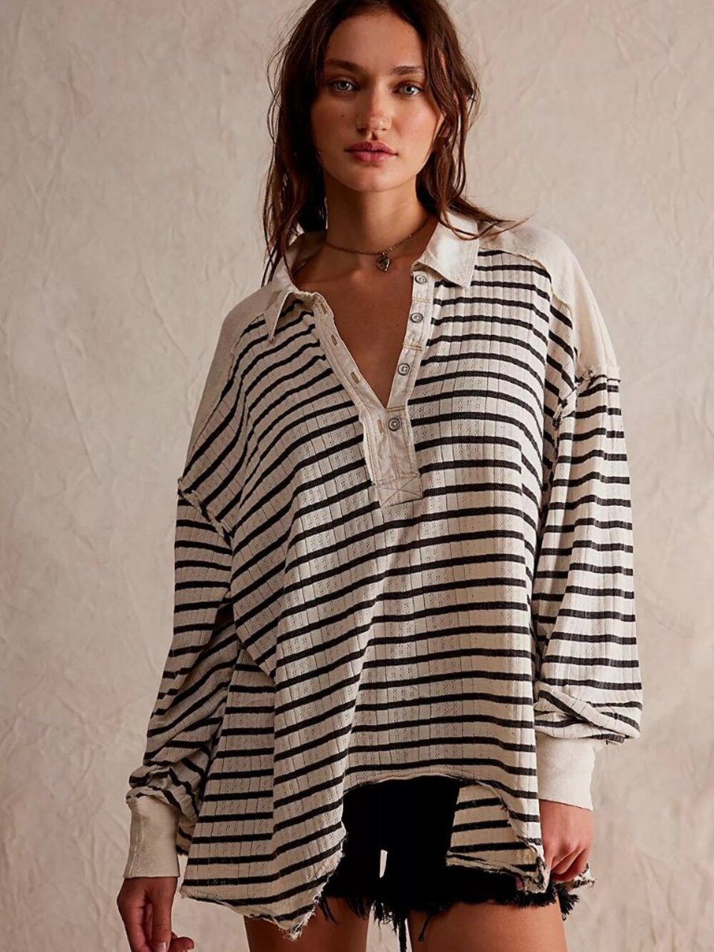 Free People We The Free All For You Striped Polo Top Size Small